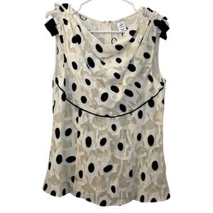 Oscar de la Renta Silk Blend Polka Dot Devore Blouse Ivory Black Size 10 R16N722